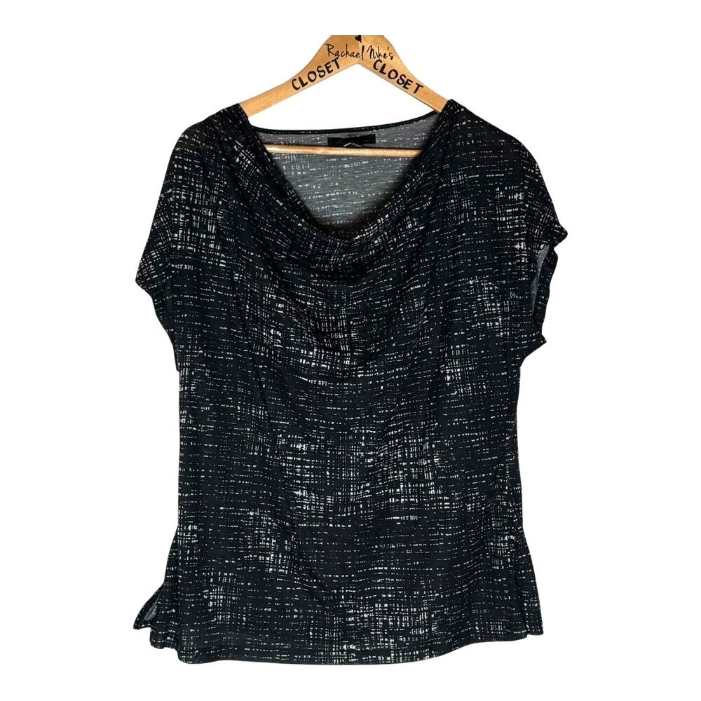Kenneth Cole Womens Black Gray Cowl Neck Jersey Knit Top XL